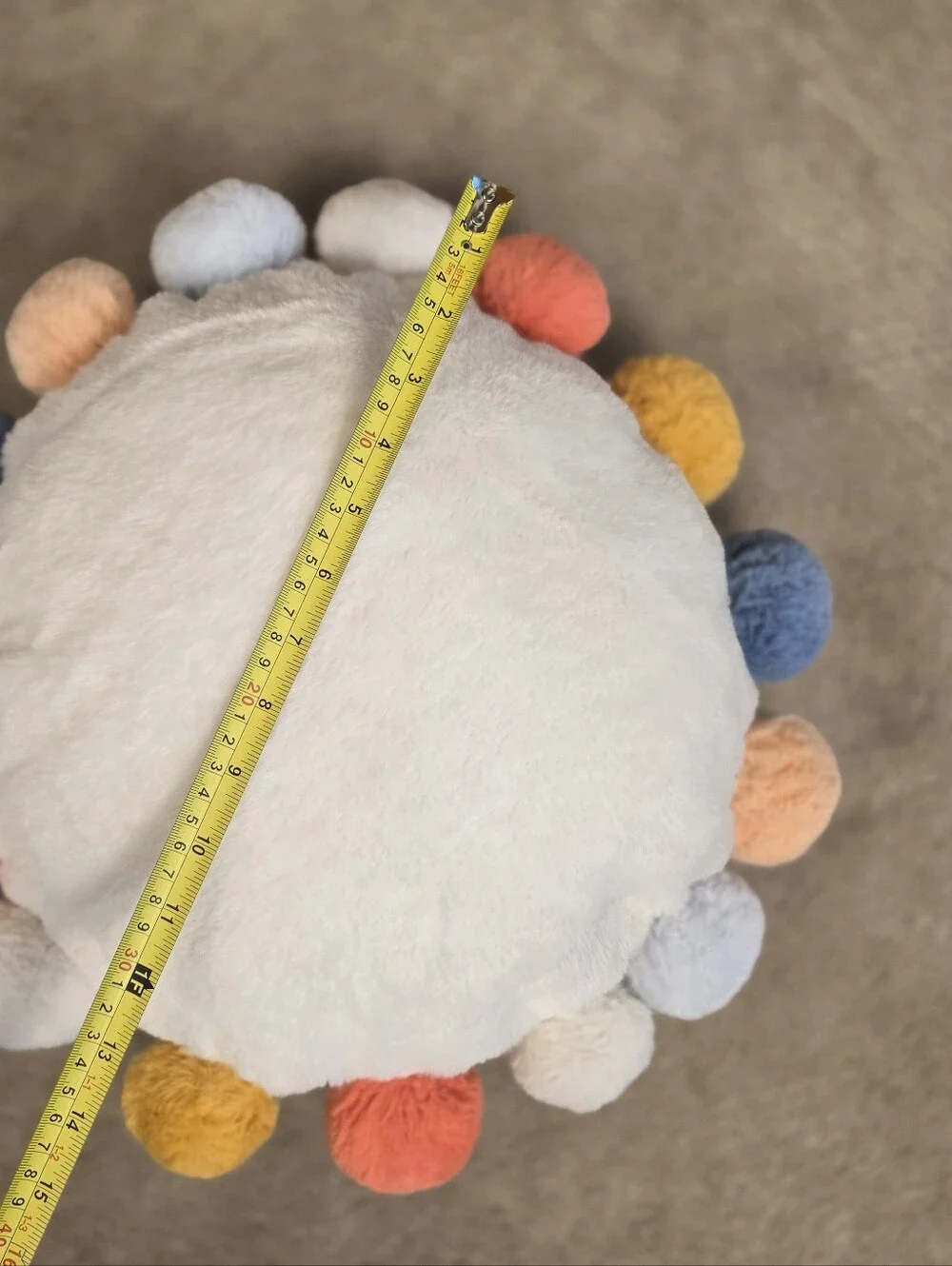 Round Plush Kids' Pillow with Pom-Poms Cream - Pillowfort Excellent Condition